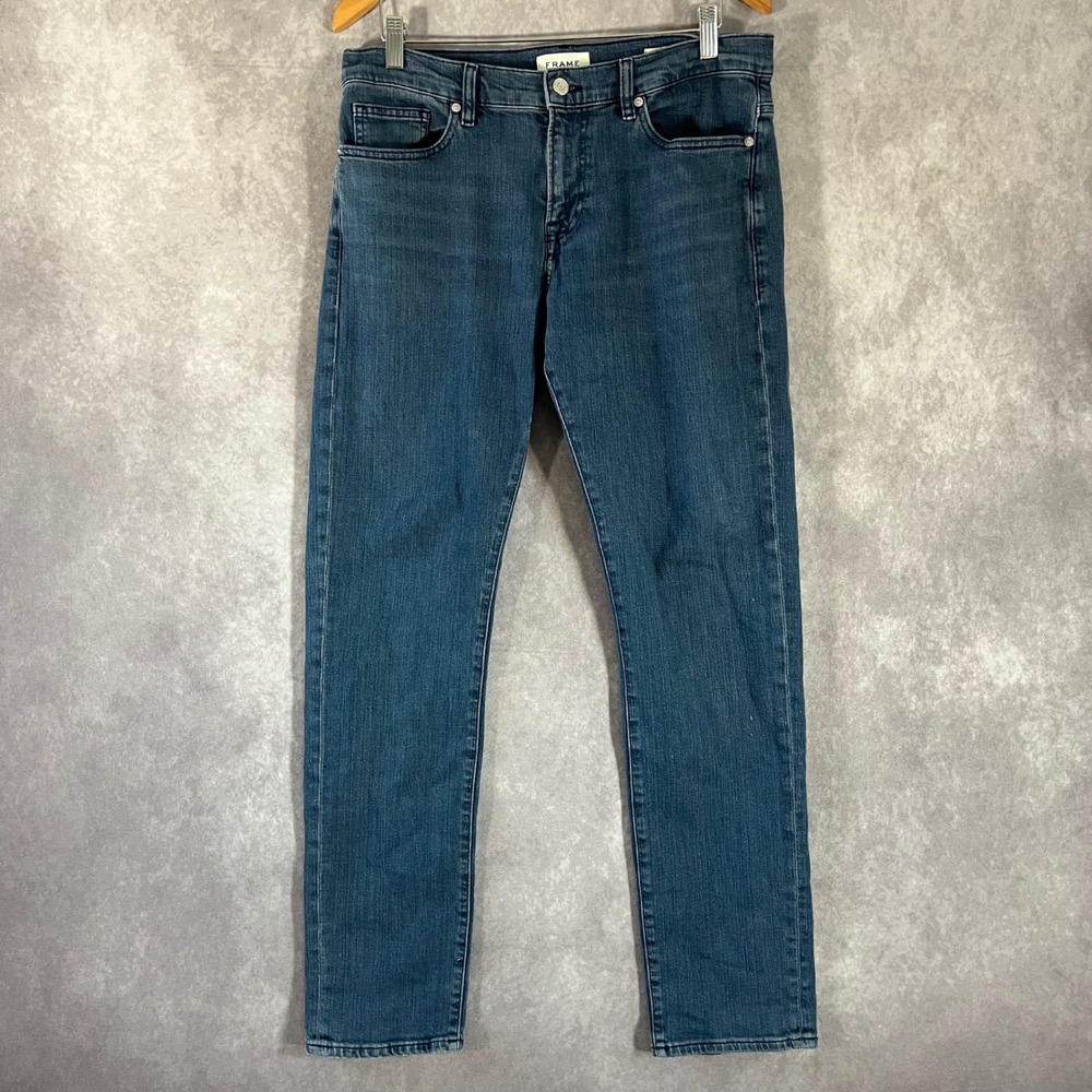 FRAME L'Homme Slim Jeans Mens 34 Blue Zenith Wash Stretch Denim LMH691 Casual
